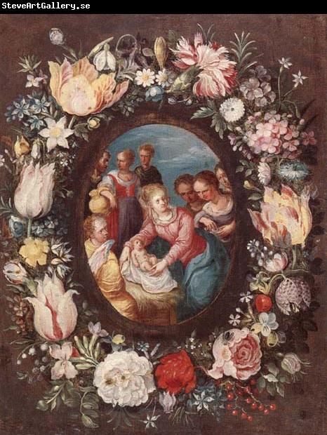 unknow artist The nativity encircled by a garland of flowers
